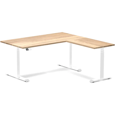 Desky White Oak/White Hardwood L-Shape Sit Stand Desk - 150 x 75 x 155 x 50cm