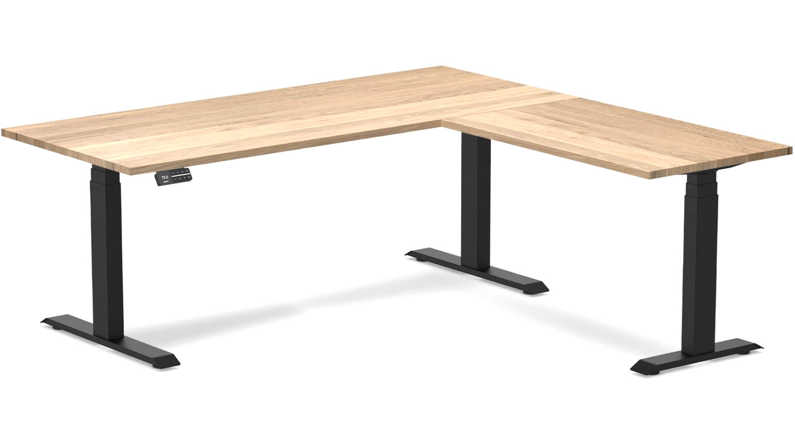 Desky White Oak/Matte Black Hardwood L-Shape Sit Stand Desk - 180 x 75 x 175 x 60cm