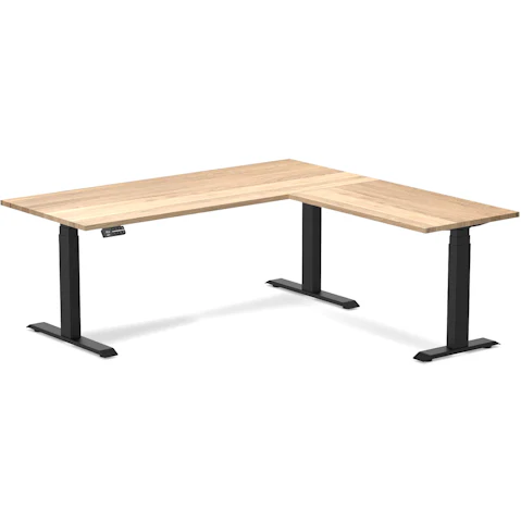 Desky White Oak/Matte Black Hardwood L-Shape Sit Stand Desk - 180 x 75 x 175 x 60cm