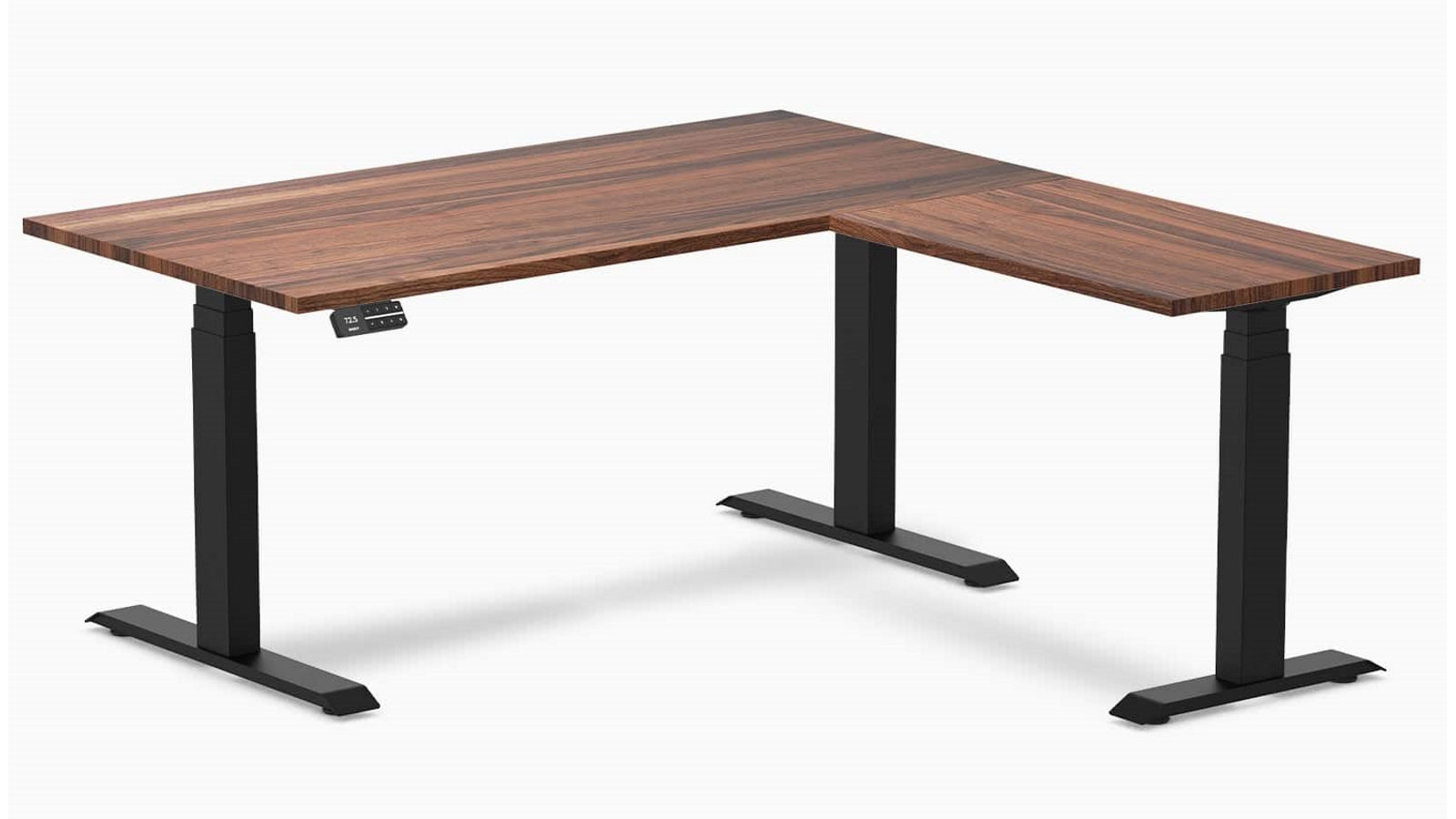 Desky Walnut/Matte Black Hardwood L-Shape Sit Stand Desk - 150 x 75 x 155 x 50cm