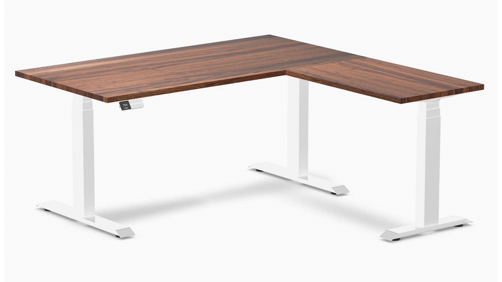 Desky Walnut/White Hardwood L-Shape Sit Stand Desk - 150 x 75 x 155 x 50cm