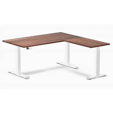 Desky Walnut/White Hardwood L-Shape Sit Stand Desk - 150 x 75 x 155 x 50cm