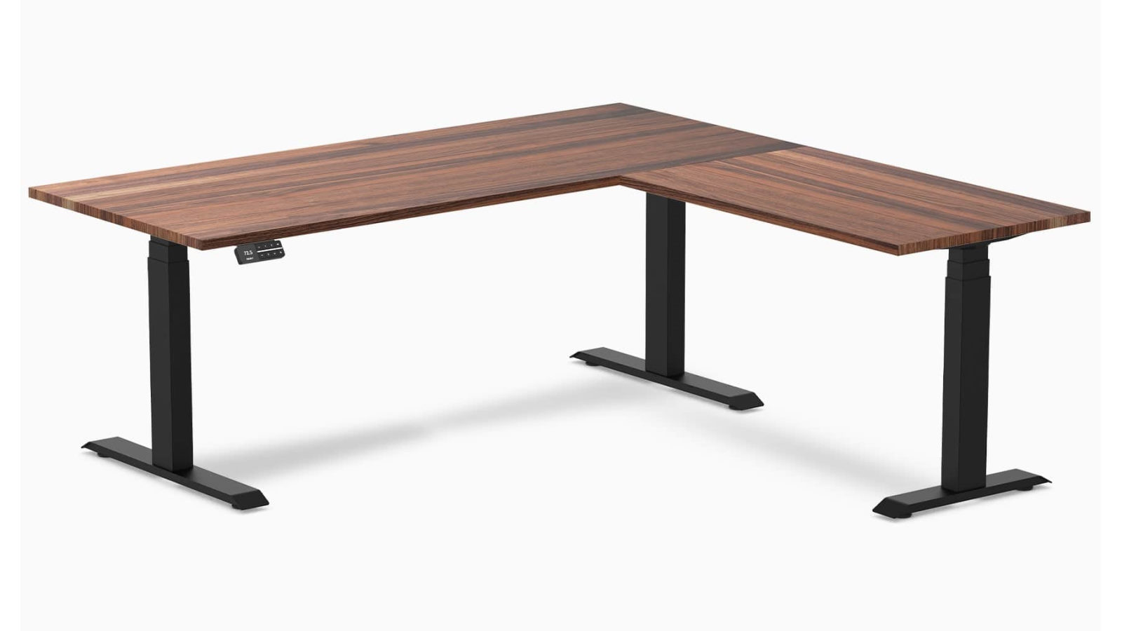 Desky Walnut/Matte Black Hardwood L-Shape Sit Stand Desk - 180 x 75 x 175 x 60cm