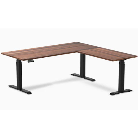 Desky Walnut/Matte Black Hardwood L-Shape Sit Stand Desk - 180 x 75 x 175 x 60cm