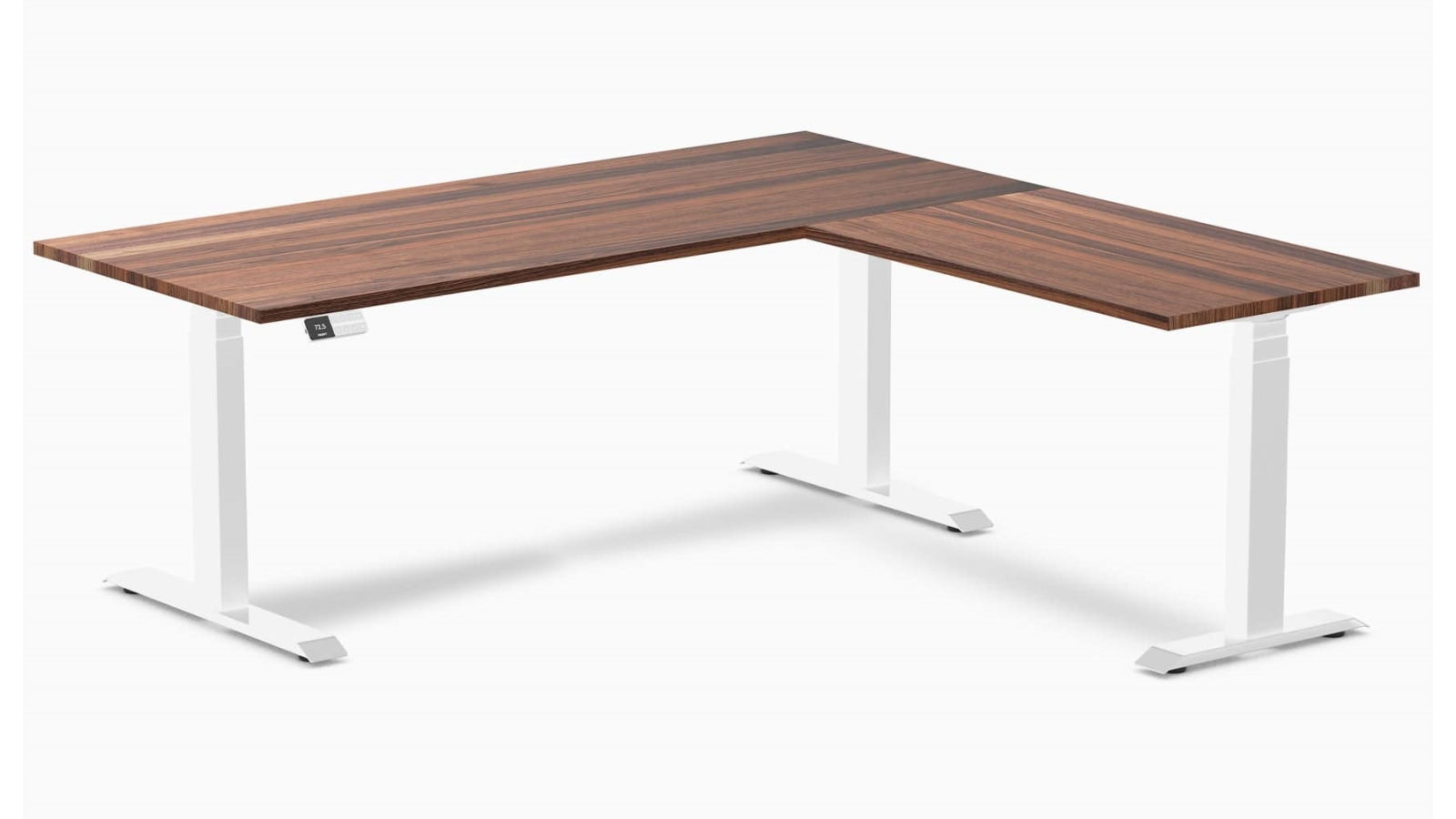 Desky Walnut/White Hardwood L-Shape Sit Stand Desk - 180 x 75 x 175 x 60cm