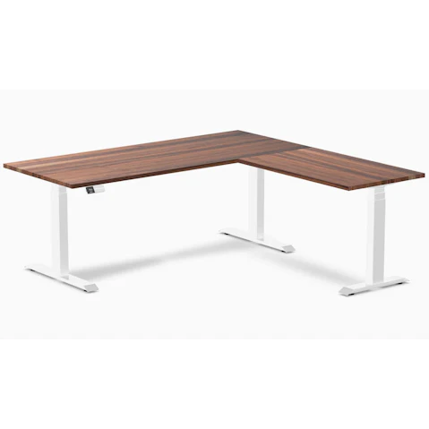 Desky Walnut/White Hardwood L-Shape Sit Stand Desk - 180 x 75 x 175 x 60cm
