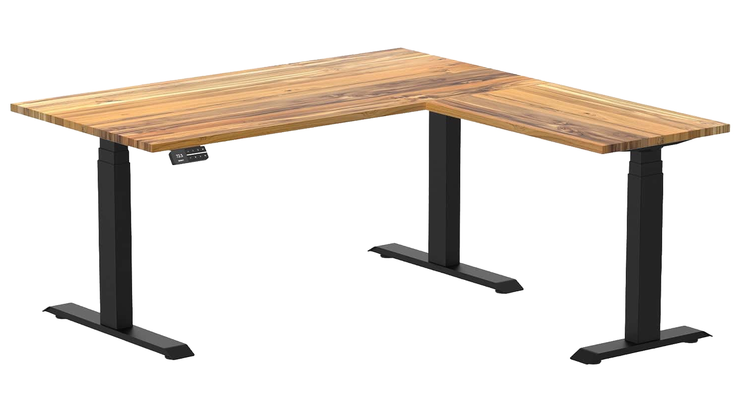 Desky 150 x 75 x 155 x 50cm Teak Hardwood L-Shape Sit Stand Desk - Matte Black