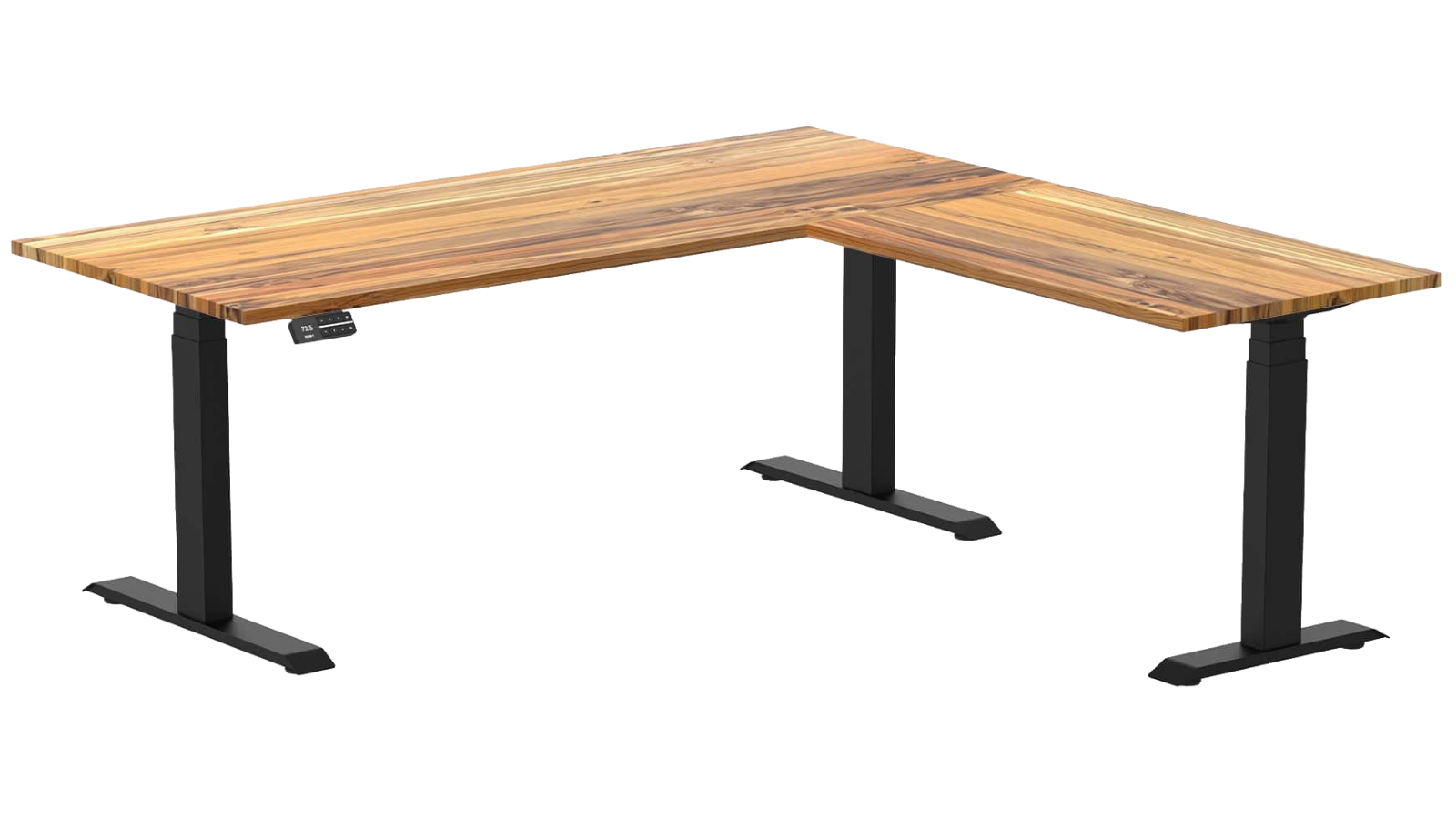 Desky 180 x 75 x 175 x 60cm Teak Hardwood L-Shape Sit Stand Desk - Matte Black
