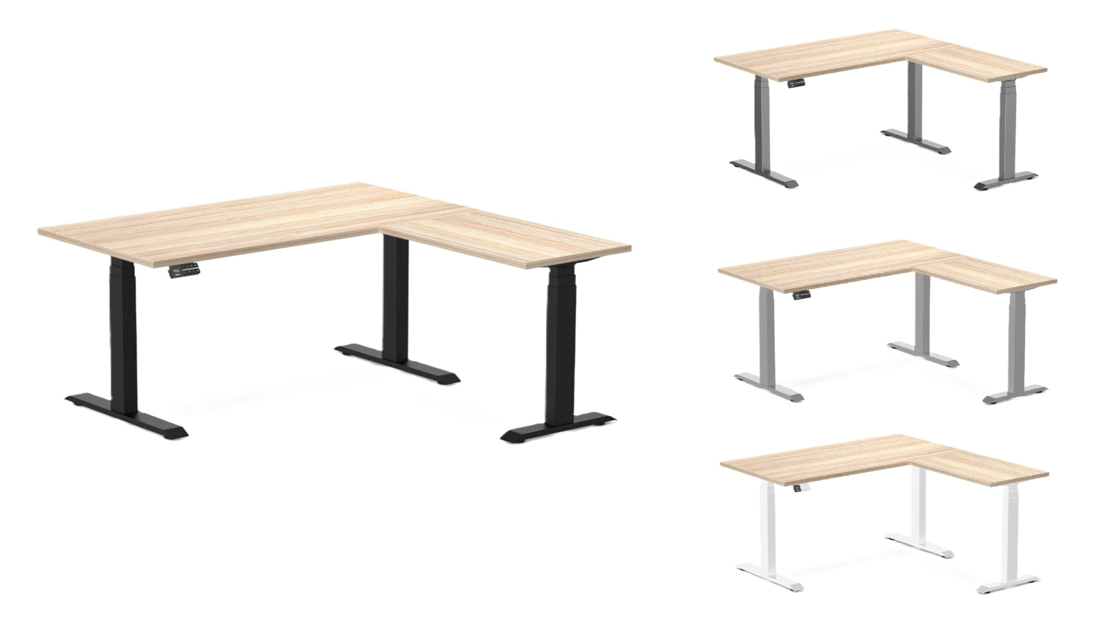 Desky Classic Oak Eco L-Shape Melamine Sit Stand Desk