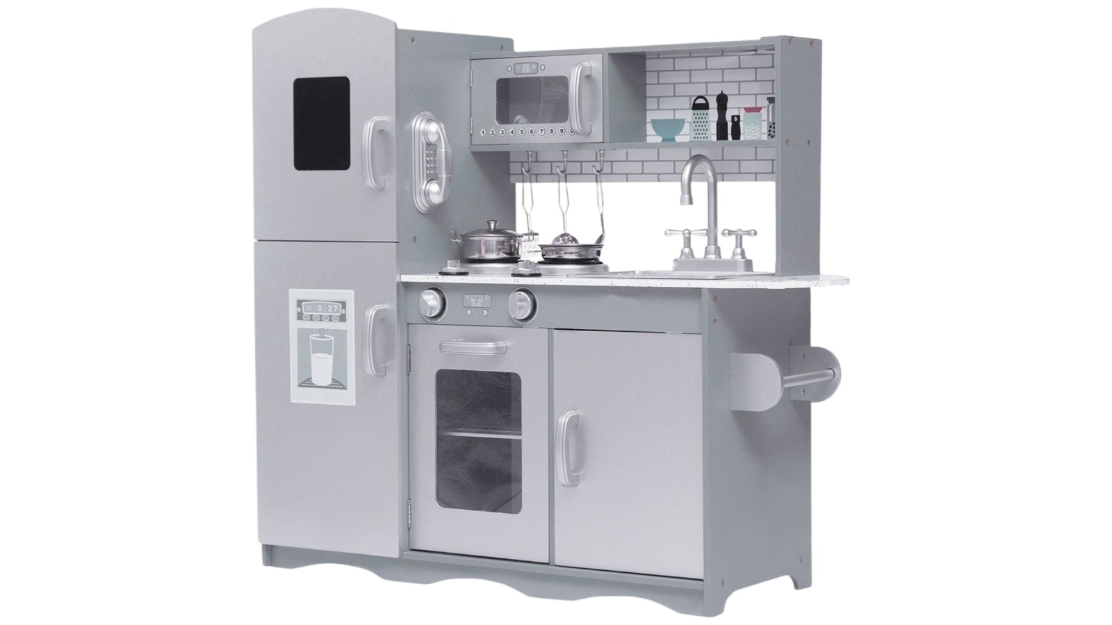 Bargene Wooden Kitchen Toys Pretend Playset for Toddler - Grey