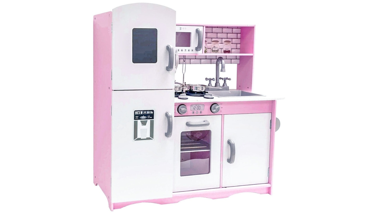 Bargene Wooden Kitchen Toys Pretend Playset for Toddler - Pink