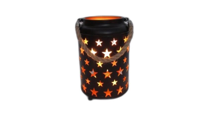 New Oriental Black Metal LED Lantern with Gold Inside and Rope Handle - Small