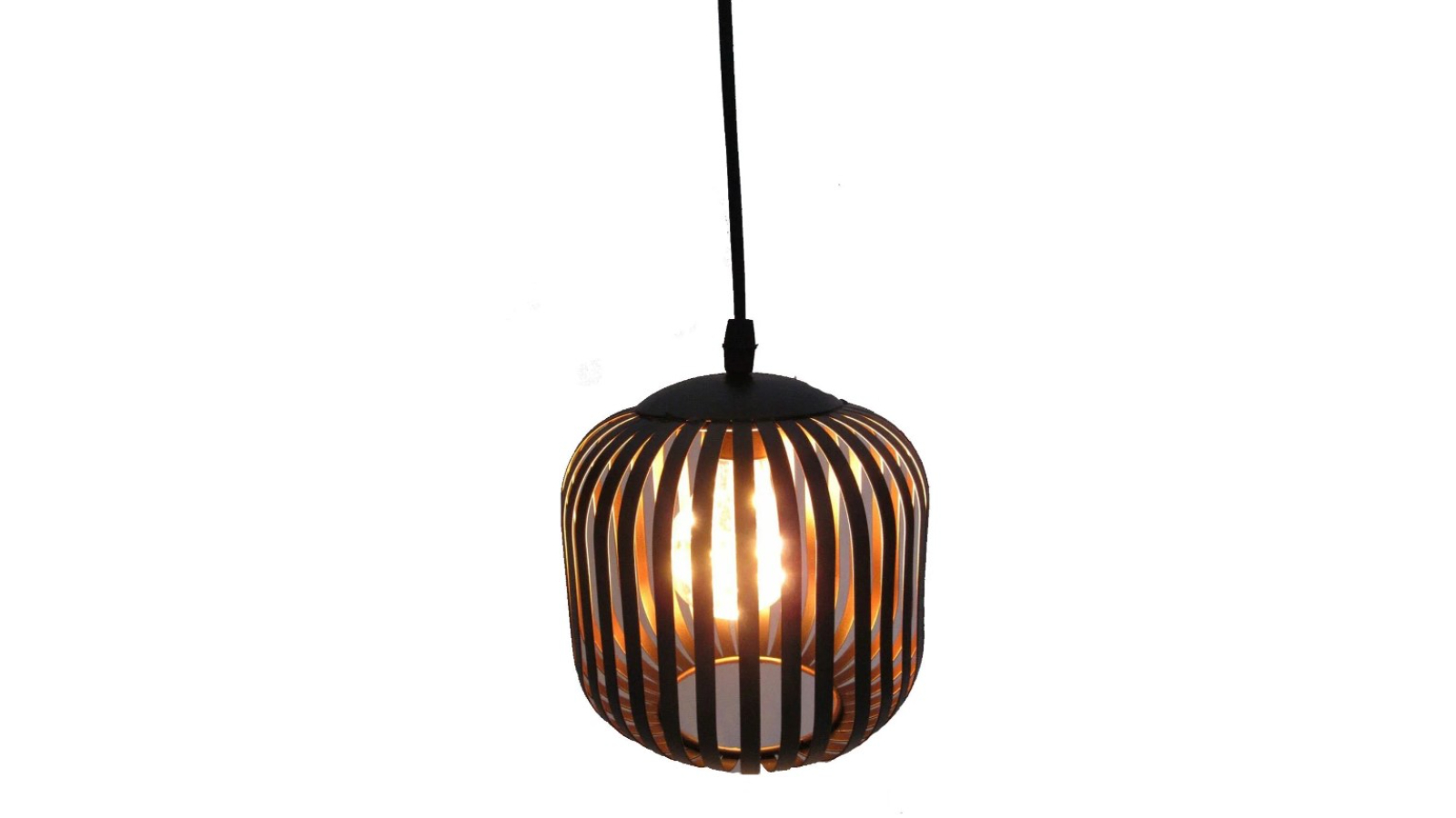 New Oriental Black Metal LED Hanging Lantern with Gold Inside and Timer - Square with Round Edges