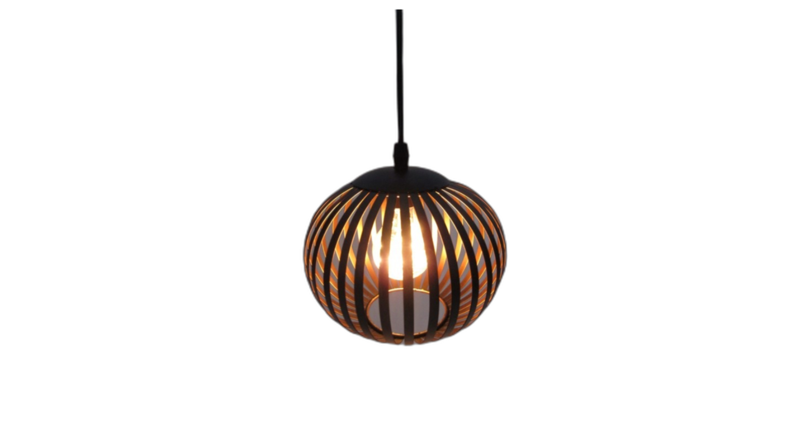 New Oriental Black Metal LED Hanging Lantern with Gold Inside and Timer - Round