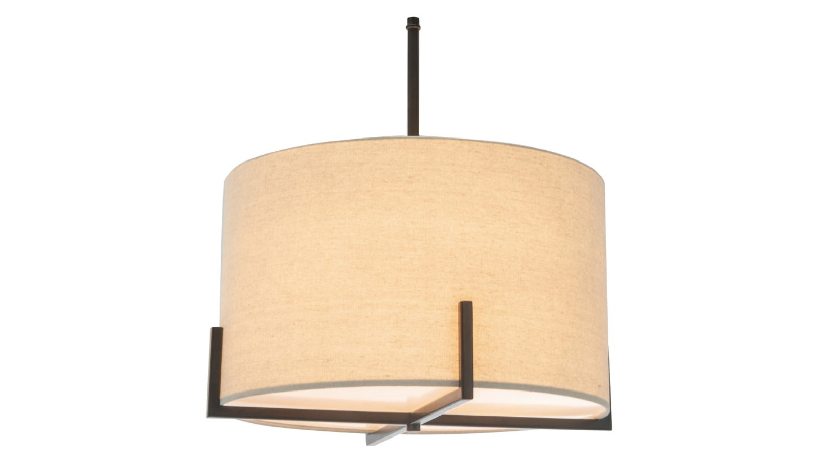 New Oriental Matte Black Square Edged Metal Hanging Pendant Lamp with White Linen Shade