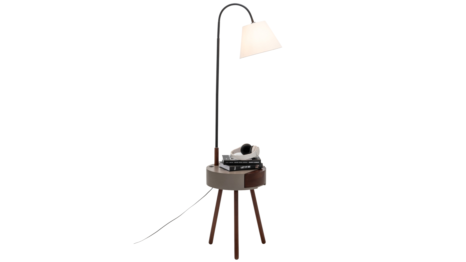 New Oriental Brown Florence Tripod Lamp with USB Charger Shelf Storage