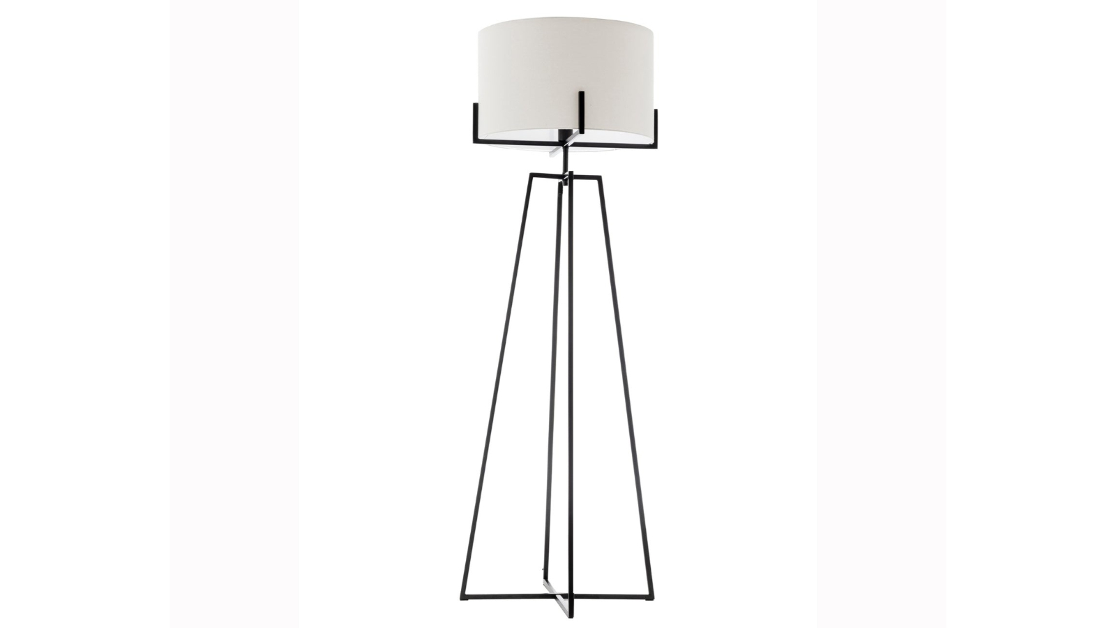 New Oriental Square-Edged Metal Dimmable Floor Lamp with Off White Linen Shade - Matte Black  
