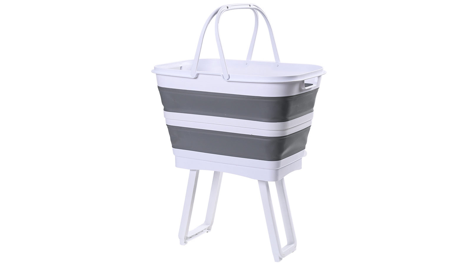 New Oriental Foldable Laundry Basket 26L with Handle and Foldable Stand - Grey/White
