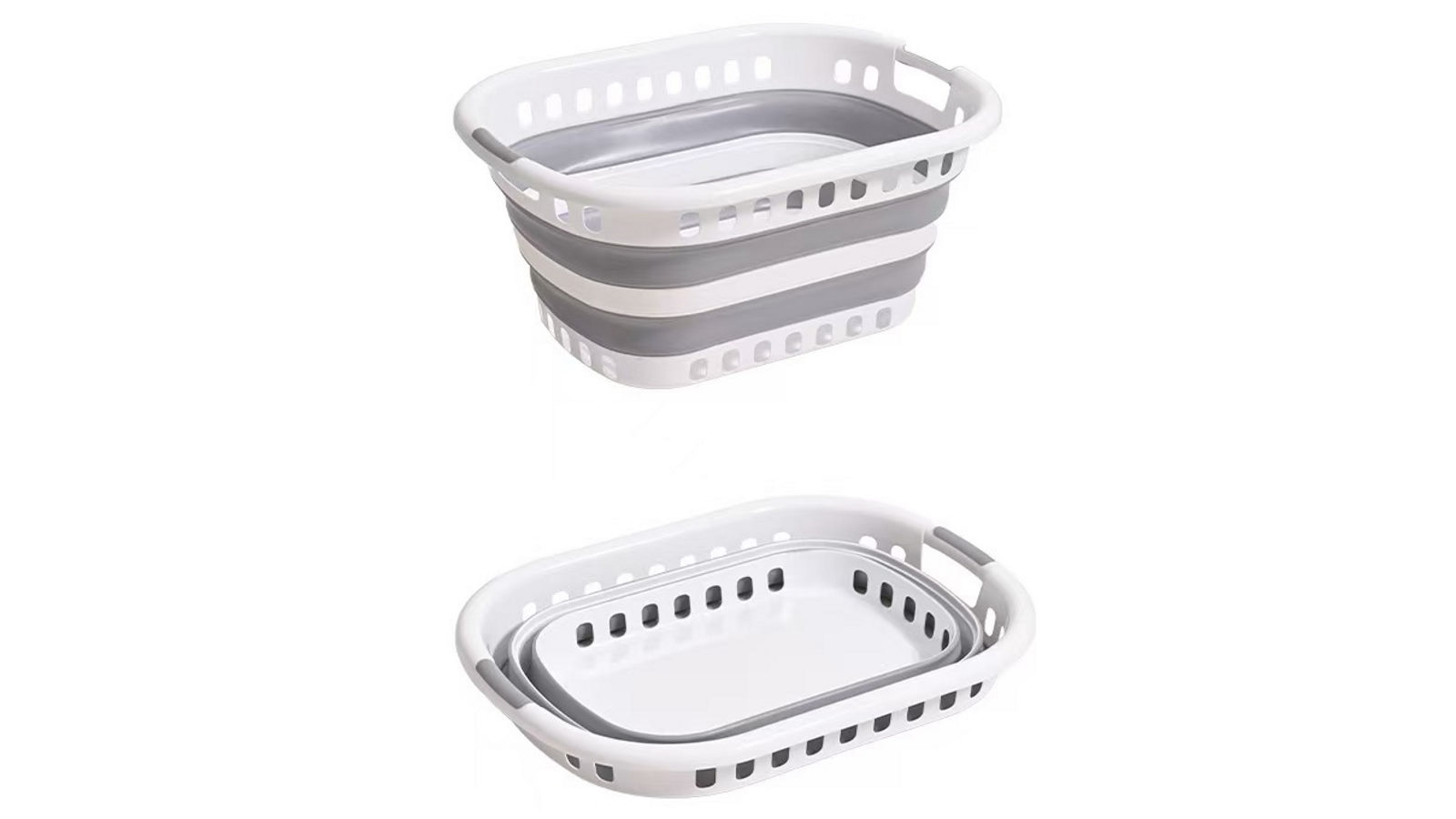 New Oriental Foldable Laundry Washing Basket 26L with Air-holes - Grey/White