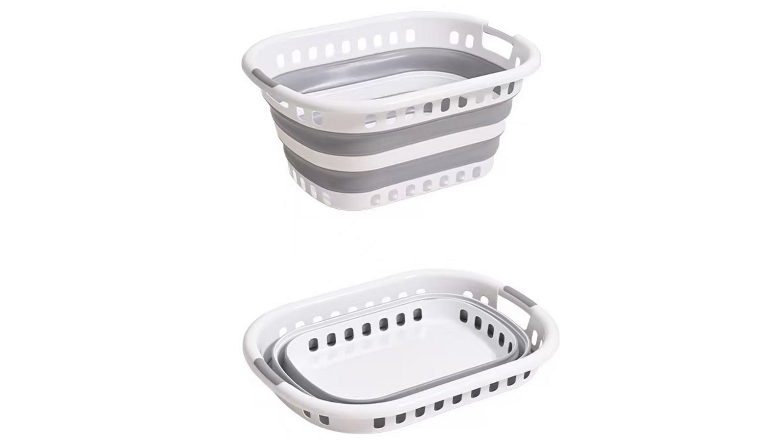 New Oriental Foldable Laundry Washing Basket 40L with Air-holes - Grey/White