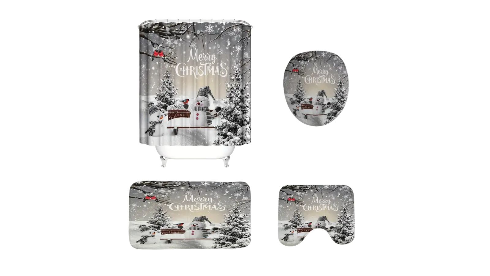 TM 4 Piece Christmas Snowman Shower Curtain Set