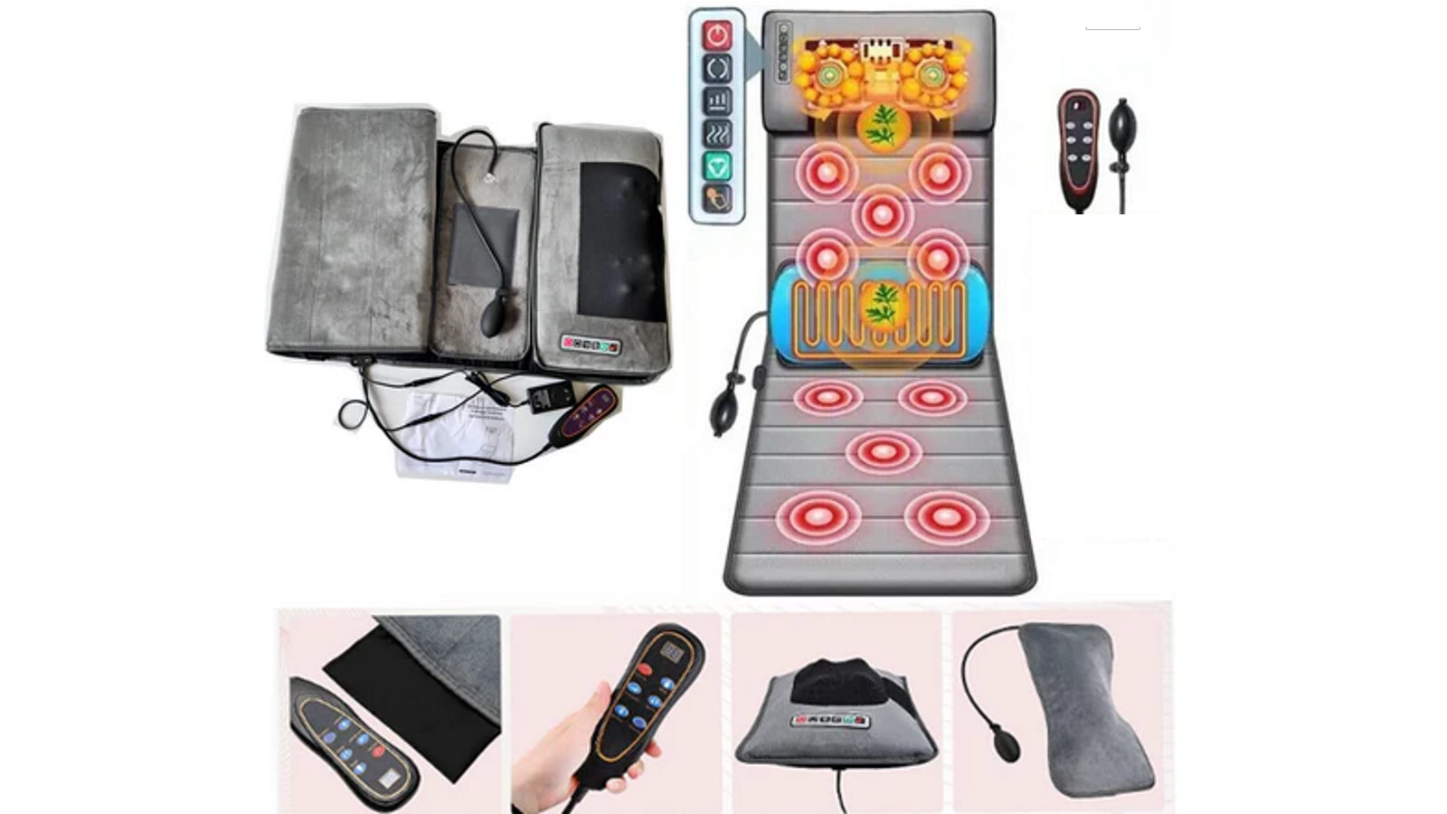 YS 10 Vibrating Motor Full Body Heated Mattress Pillow Pain Relief
