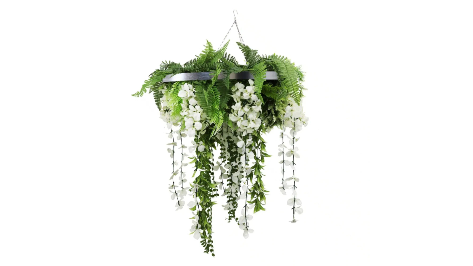Designer Plants Silver Framed Hanging Disc with Draping Life-Like Wisteria Flower