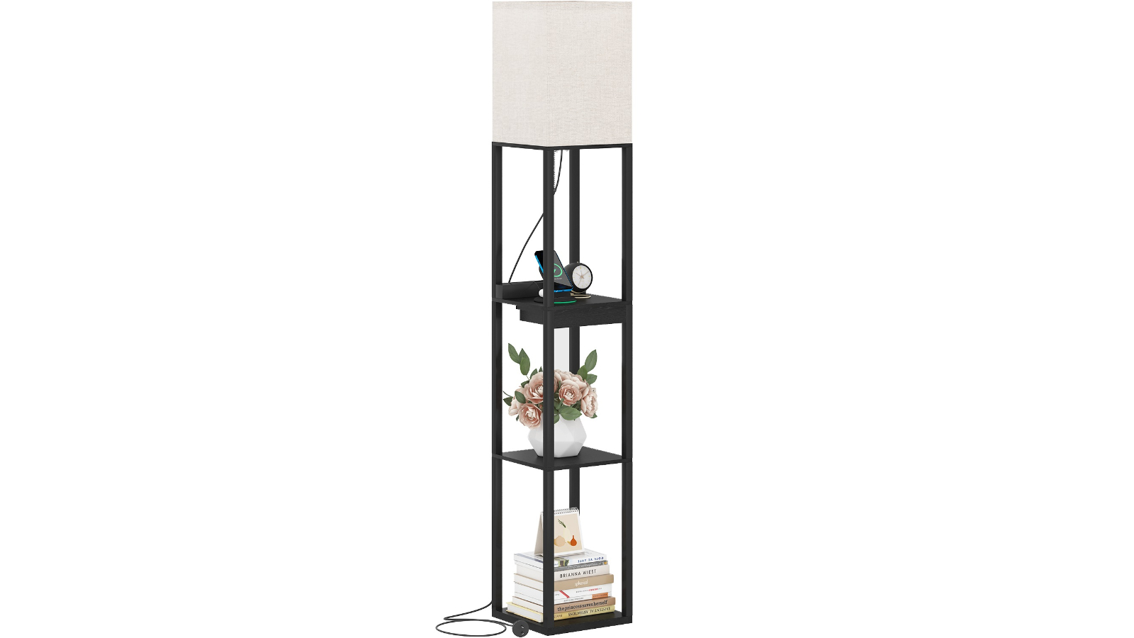Advwin Storage Shelf Floor Lamp with USB/Type-C Port - Black