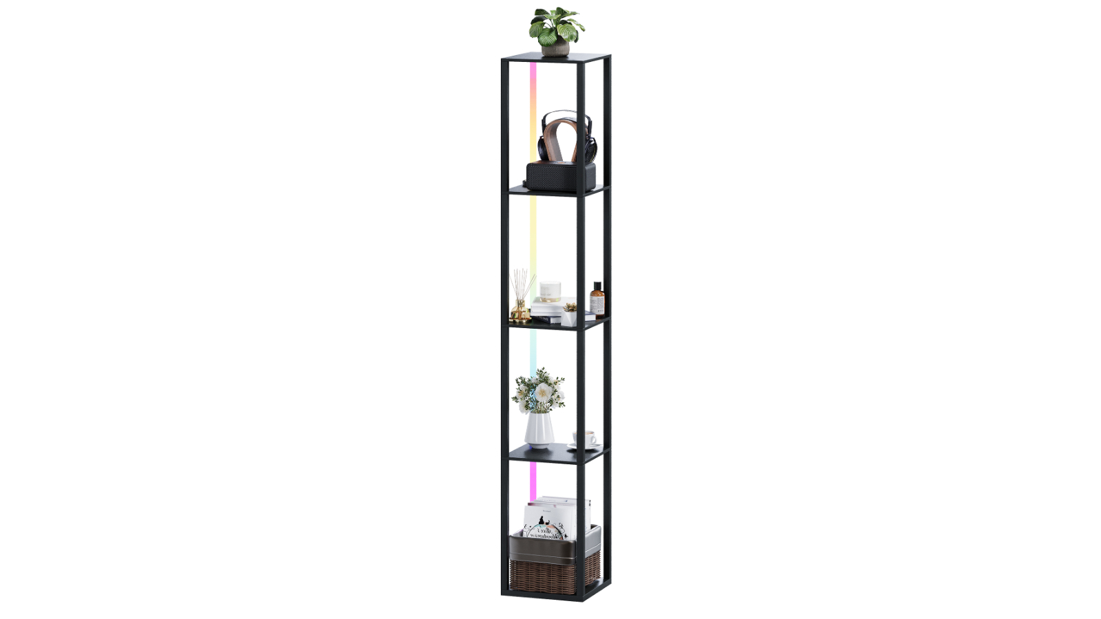 Advwin 5-Tier LED Lamp Corner Bookshelf - Black