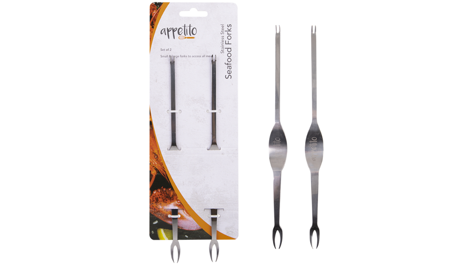 Appetito 2 Piece Stainless Steel Seafood Fork Cooking Utensil