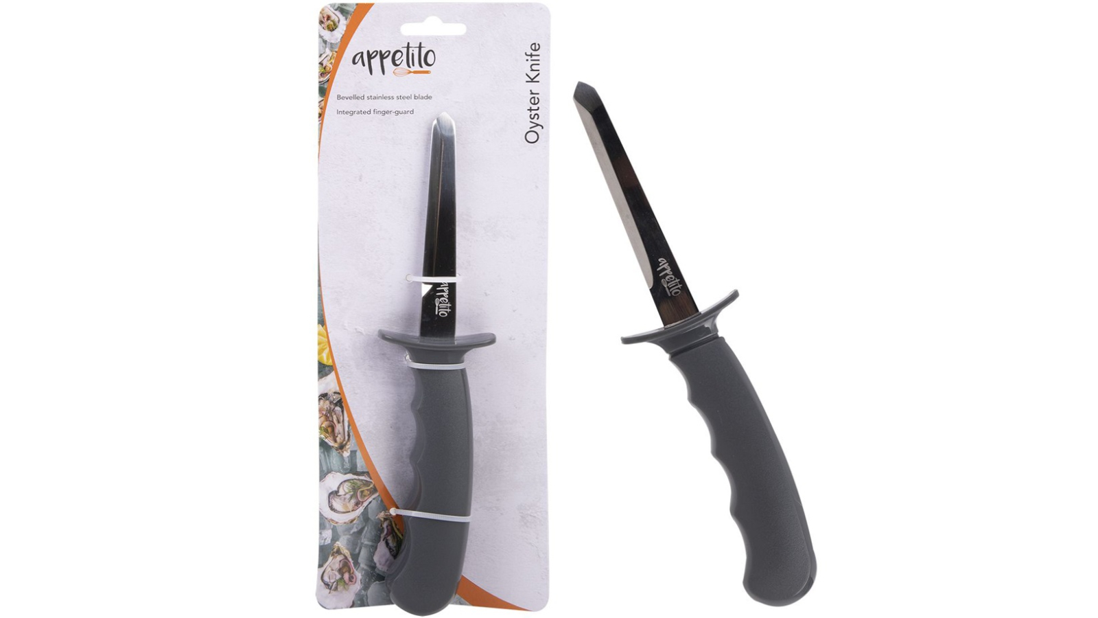 Appetito Oyster Knife Stainless Steel Blade/Oversized Handle - Charcoal