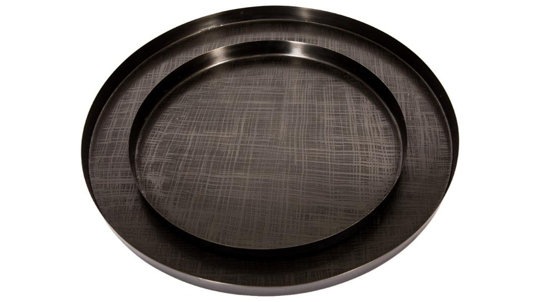 SSH Collection Set of 2 Criss Cross 40cm and 56cm Wide Serving Tray - Etched Black