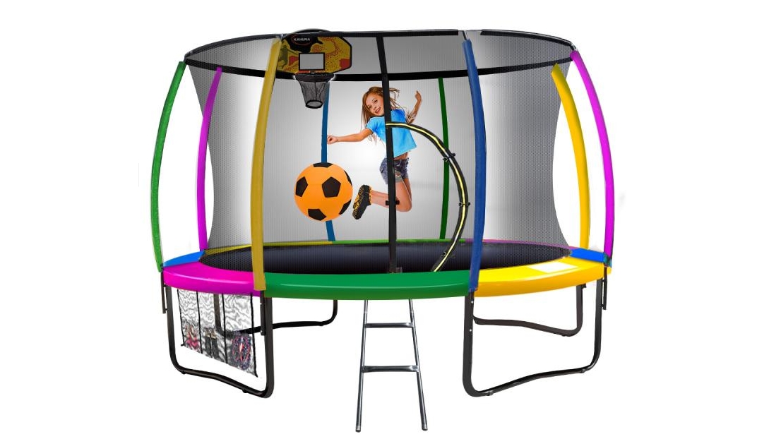 Kahuna 14ft Trampoline with Basketball Set - Rainbow