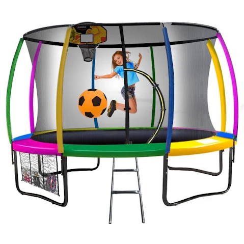 Kahuna 14ft Trampoline with Basketball Set - Rainbow