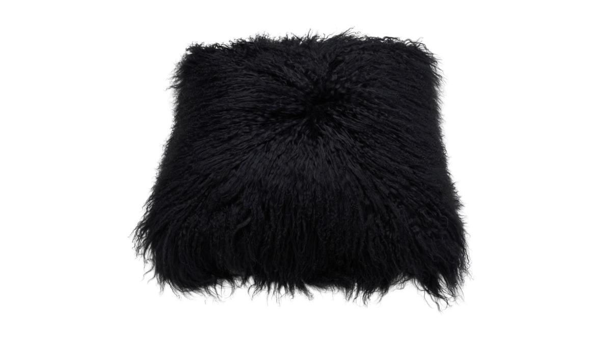 Naturally Sheepskins 40 x 40cm Curly Wool Mongolian Cushion Cover - Black