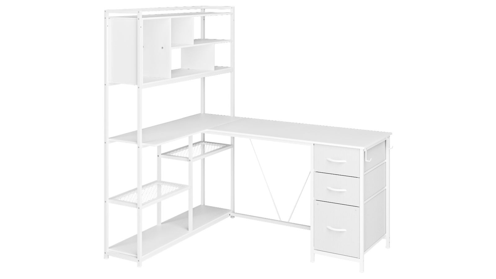 Advwin 148cm L Shaped Gaming Desk with LED Light - White