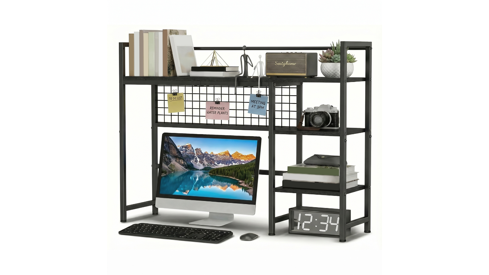 Advwin Desktop Wood Display Rack with 3-Shelves and Open Compartment Storage Organiser - Black
