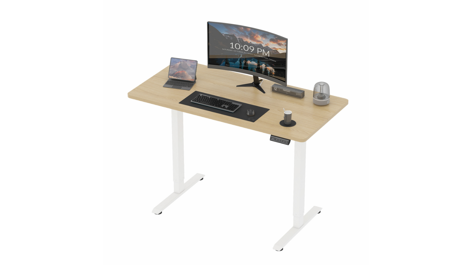 Advwin 120 x 60cm White Frame Electric Standing Desk with Smart Memory Panel - Oak