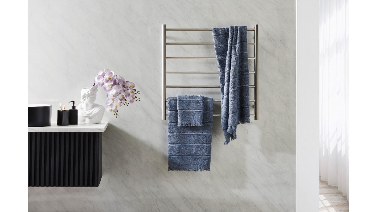 Warmtech 7 Wide Round Bar Heated Towel Rail Brushed Nickel Harvey Norman