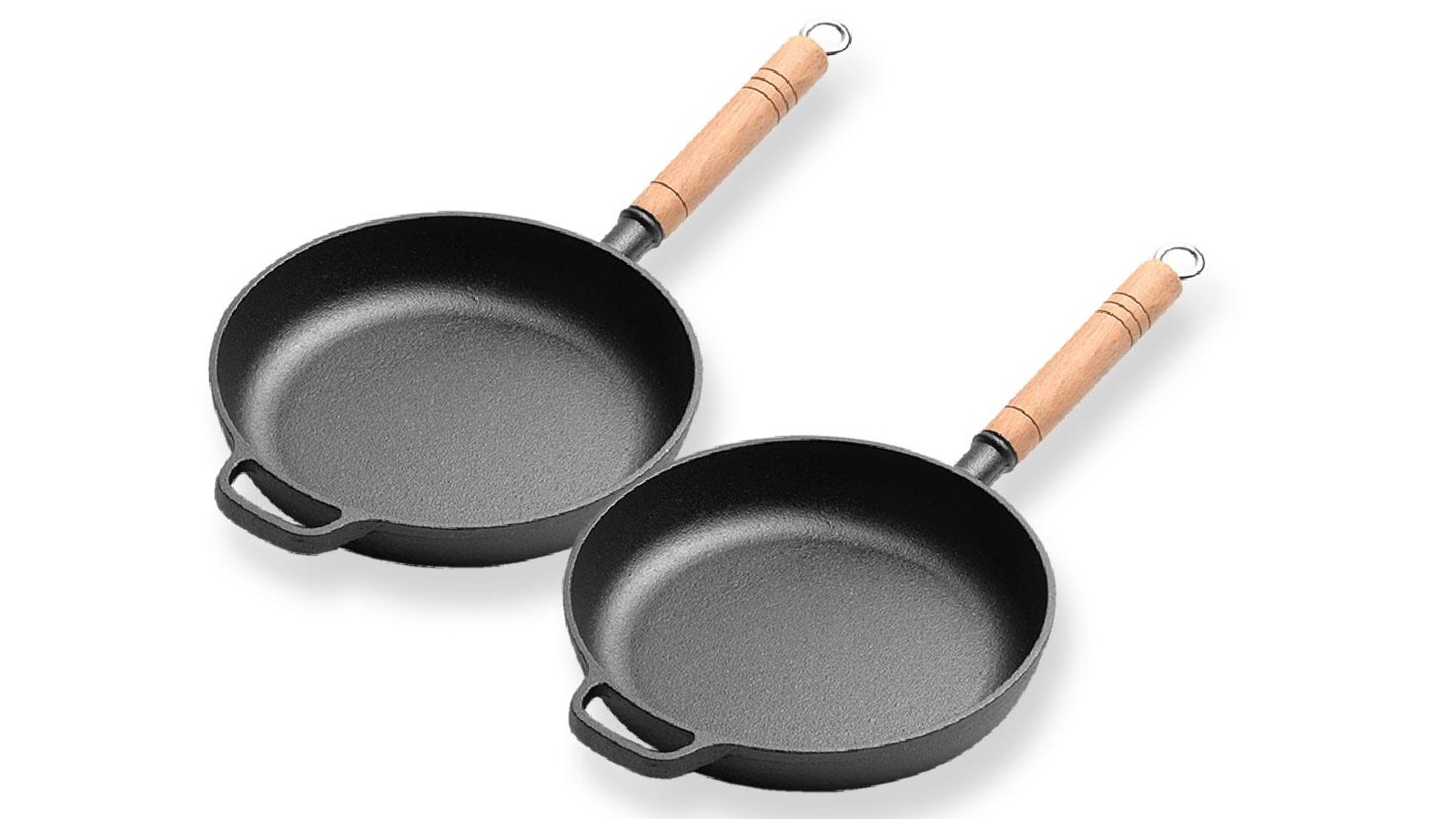 SOGA 2x 25cm Round Cast Iron Frying Pan Skillet Steak Sizzle Platter with Helper Handle
