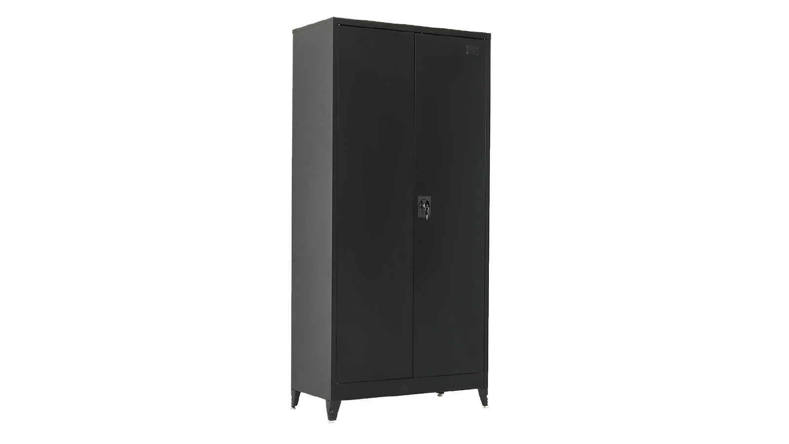 Randy and Travis Machinery Two Door Metal Cabinet Shelf with Legs Storage for Home Office Gym - Black