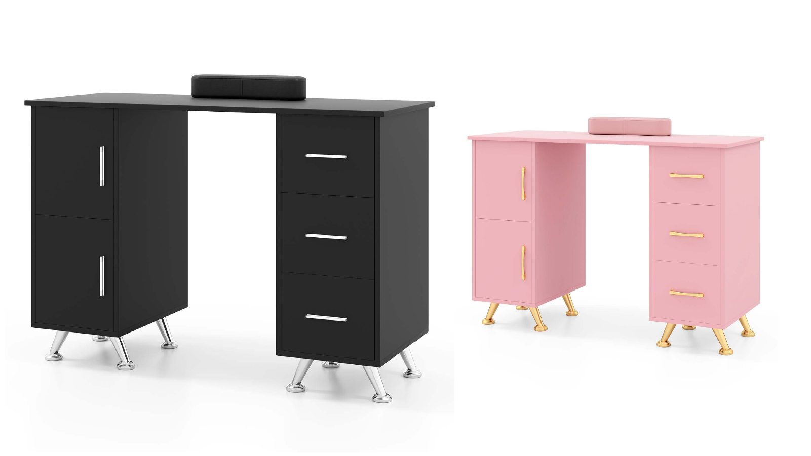 Costway Manicure Nail Table Station Desk with Drawers and Hand Cushion Bag