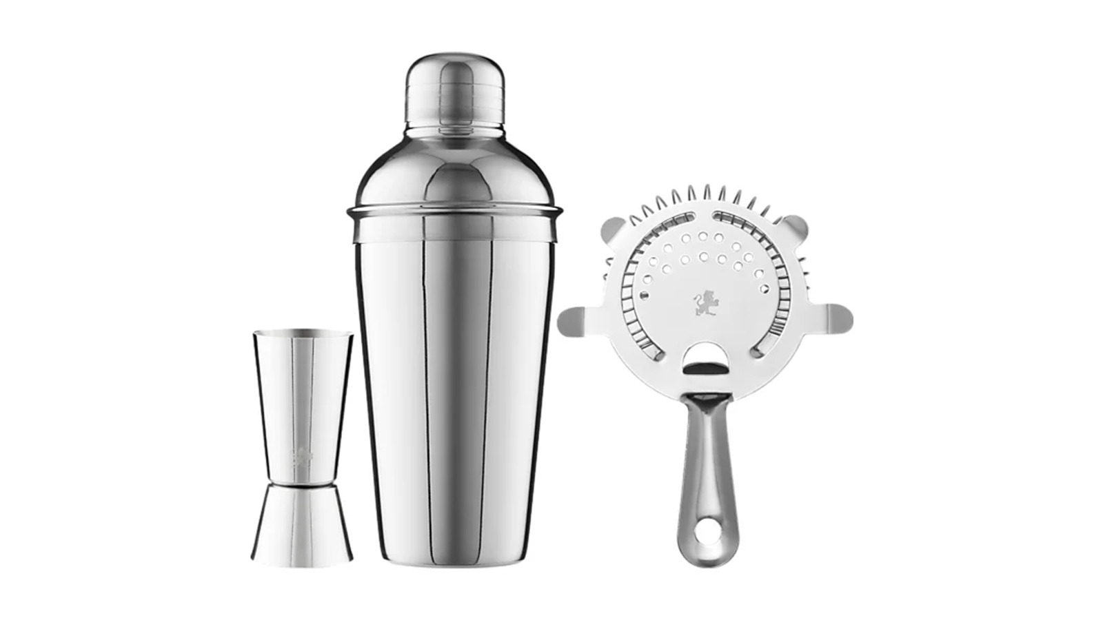 Maxwell and Williams 3 Piece Silver Cocktail and Co S/S Shaker, Jigger, Strainer Set