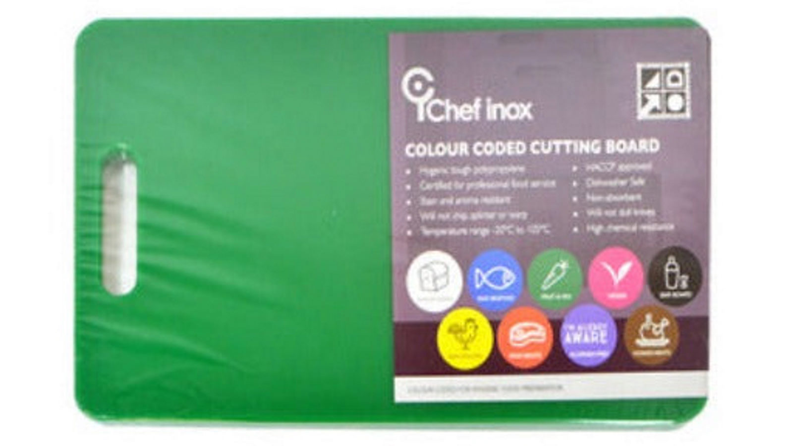 Chef Inox 30 x 45 x 1.3cm Handy Colour Coded Cutting Board With Handle - Green