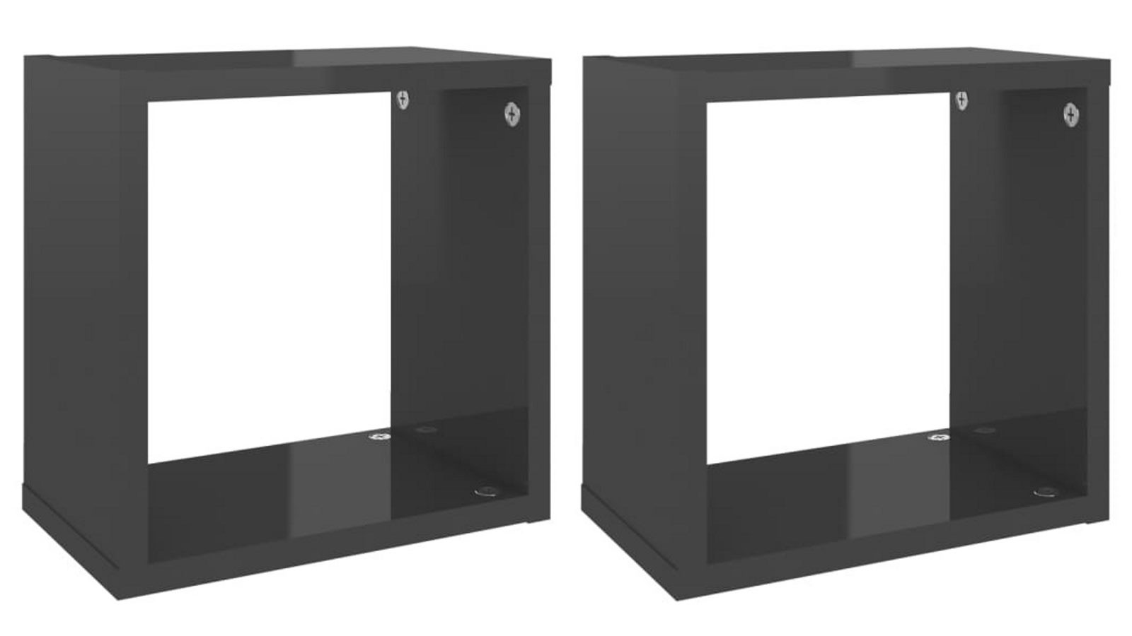 vidaXL 2 Piece High Gloss Grey 26 x 15 x 26cm Wall Cube Shelves