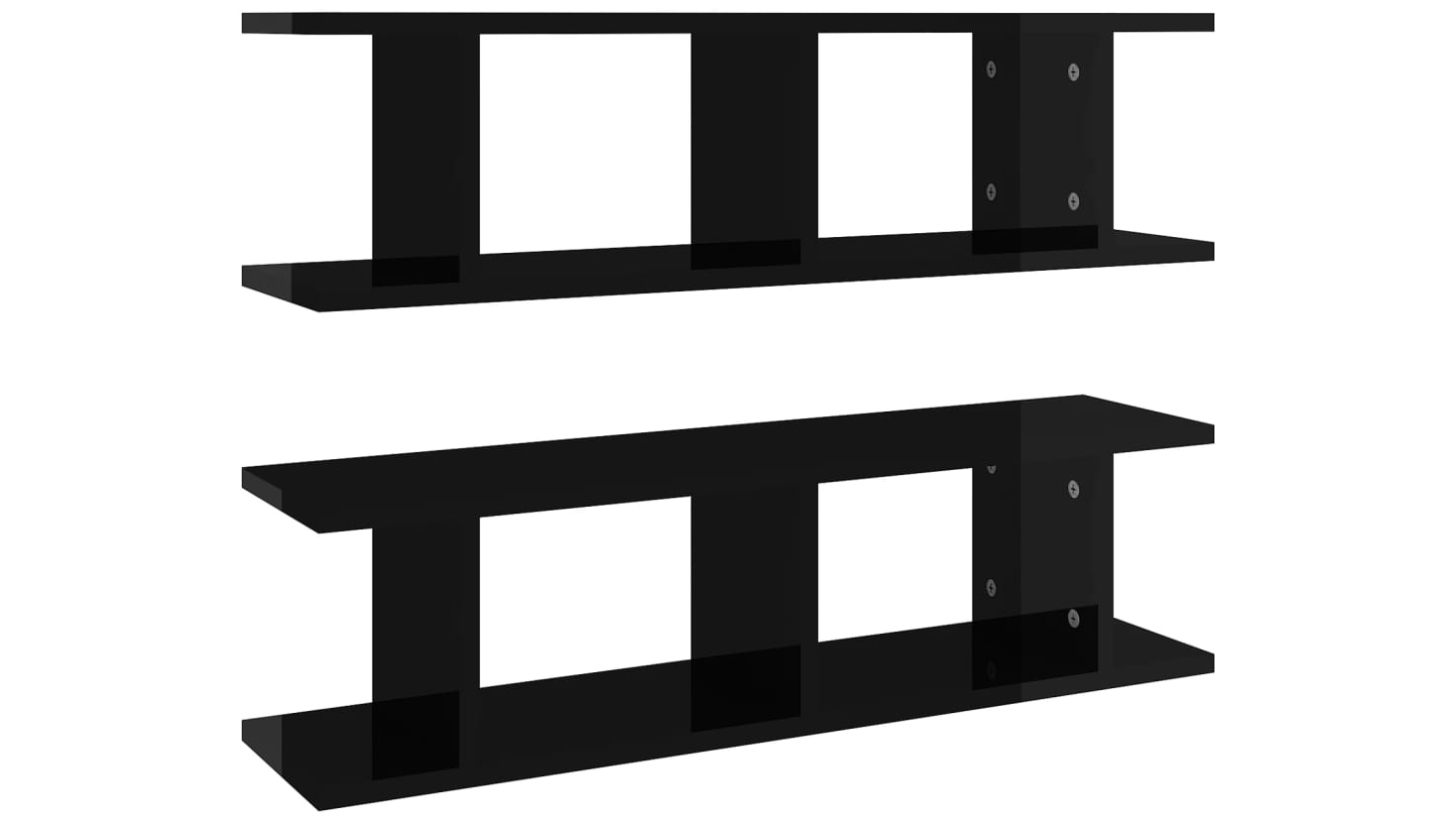 vidaXL 2-Piece High Gloss Black Engineered Wood Wall Shelves - 75 x 18 x 20cm