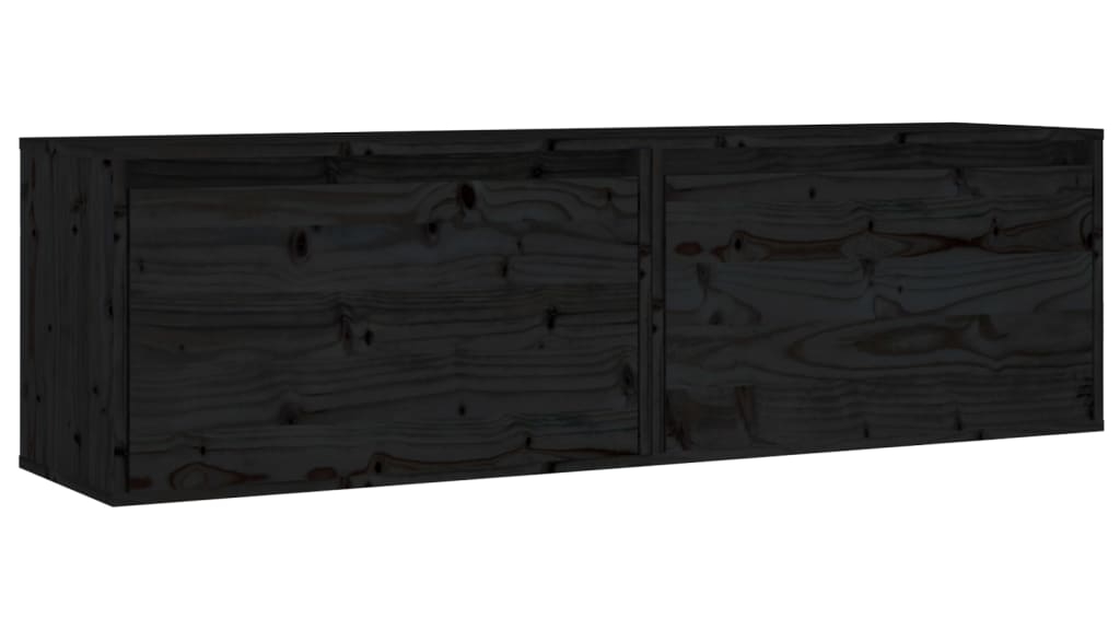 vidaXL 2-Piece Black Solid Wood Pine Wall Cabinets - 60 x 30 x 35cm