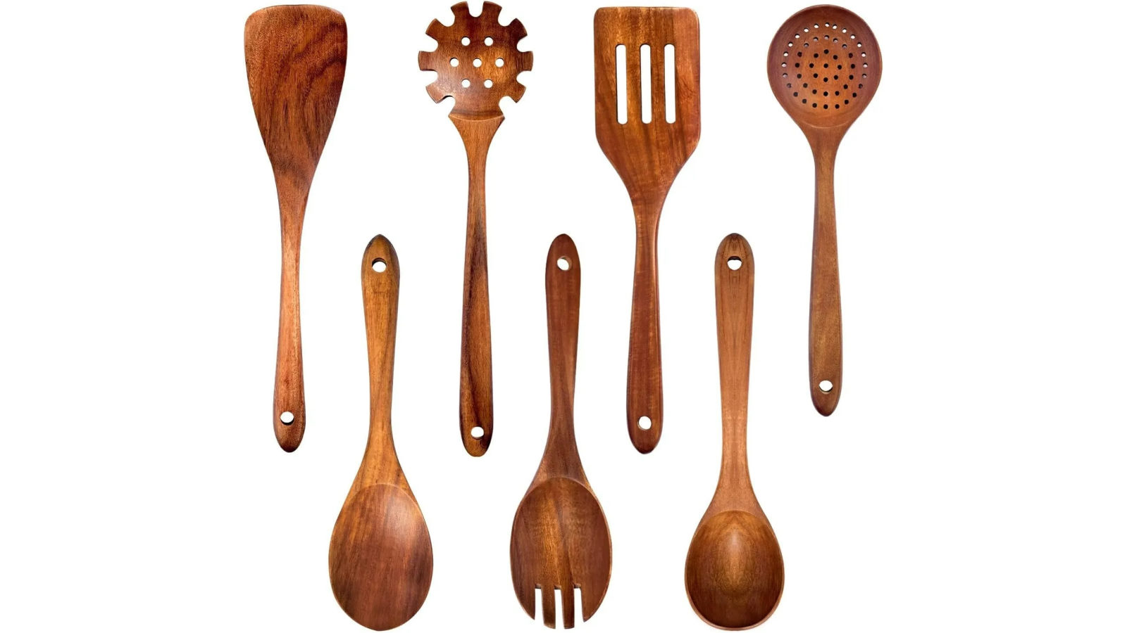 Vikus 7 Piece Teak Wooden Utensils Cooking Non-Stick Spatula Set Comfortable Grip