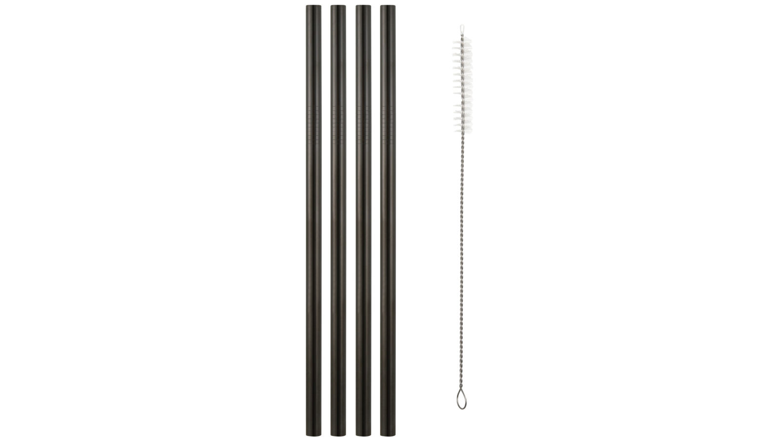 Maxwell and Williams 4 Piece Cocktail Co Reusable Straws with Brush Stainless Steel - Black