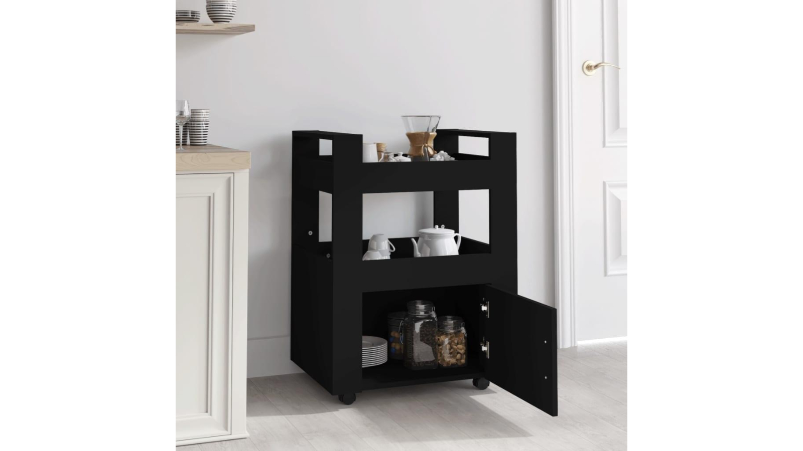 vidaXL Kitchen Trolley with Door Black Harvey Norman